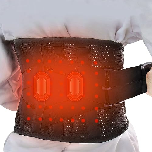 GINEKOO Rückenstützgürtel mit Heizkissen zur Schmerzlinderung im unteren Rücken, Lendenwirbelstütze für Damen und Herren bei Bandscheibenvorfall, Ischias, XL