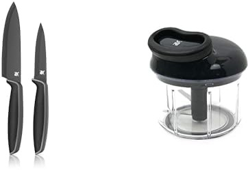 WMF Gourmet Gemüseschneider manuell mit Seilzug, 900ml & Touch Messerset 2-teilig, Küchenmesser mit Schutzhülle, Spezialklingenstahl antihaftbeschichtet, scharf, Kochmesser, Gemüsemesser, schwarz