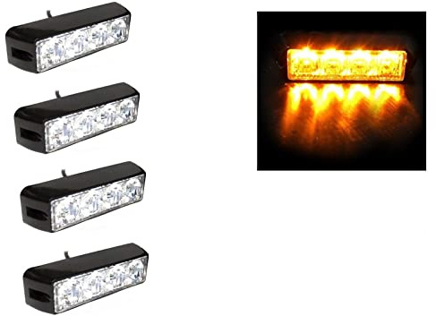 J/J 4PCS 4 LED Luci LED Lampeggiante LED Luce Stroboscopica Luce Ambra con Modalità Flash Lampada Strobe Emergenza 12V /24 V Universale per Veicolo Rimorchio Caravan Camion Trattore