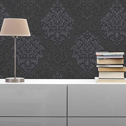 TADESSI WTD 258 Baroele Papier peint intissé Motif baroque Noir/argenté