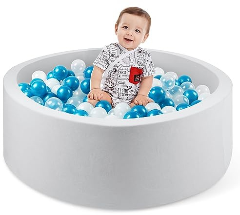 CALEPTONG Foam Ball Pit for Toddlers, 35.4x 11.8 Soft Round Ball Pit for Baby Children, Child Playpen Ball Pool, Easy to Clean or Install, Ideal Gift for Kids (Balls NOT Included) - Light Grey