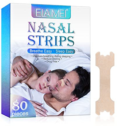 Nasenpflaster Schnarchen, 80 Stück, Schnarchstoppper für Sport und Schlaf, Lindern Eine Verstopfte Nase, Einfacher Atmen, für Frau und Mann Alle Haut, 66 x 19 mm