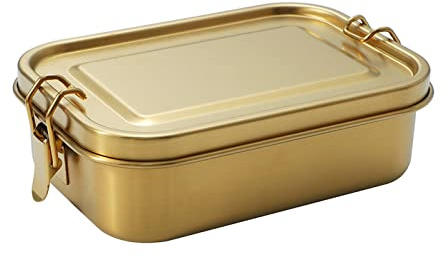 Brotdose Edelstahl,800 ml Lunchbox Brotdose Kinder mit Fächern,Brotzeitbox mit Abnehmbarem Gitter,Auslaufsicher Bento Box Lunch Box,Metall Frühstücksdose Brotbox Erwachsene für Arbeit Schule-Gold