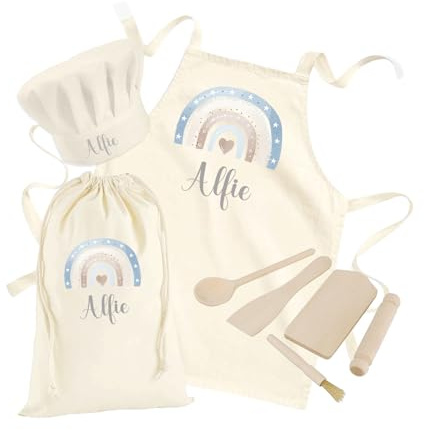 Hoolaroo Personalised Kids Aprons For Cooking Childrens Baking Gifts Personalised Apron Kids Cooking Utensils Set Wooden
