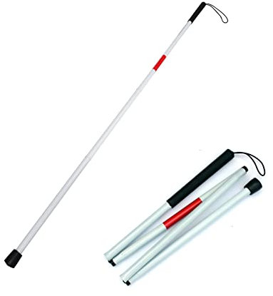 Gehstock Blinde Wanderstock Aluminiumlegierung Blindenstock 4-Teiliger Klappstock Höhenverstellbar Spazierstock Leichtgewicht Blindenlangstock Reflektierender Faltlangstock für Blinde Sehbehinderte