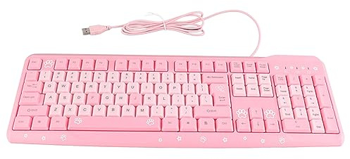 Acouto Computer Accessories Peripherals Keyboard USB Wired Ultra Thin Cute Cartoon Style for Home Office Laptop Computer Universal (Pink)