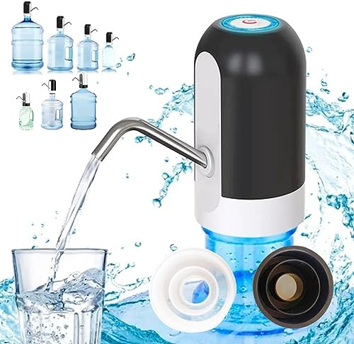 Dispensador de Agua fría Automático, Bomba Grifo dosificador Extraer Agua de garrafas Compatible 5, 8 y 10 litros, Botellas, Universal, USB, Camping, Escuela, Oficina, Tubo Silicona Libre BPA (Negro)