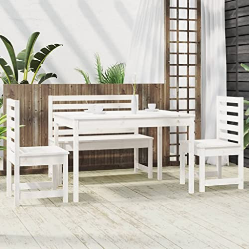 Tidyard 4-TLG. Sitzgruppe Gartenmöbel Set Gartenset Garten Essgruppe Sitzgarnitur Set Balkonmöbel Set Balkongarnitur Gartengarnitur mit Gartentisch 2 Gartenstuhl Gartenbank Grau Massivholz Kiefer