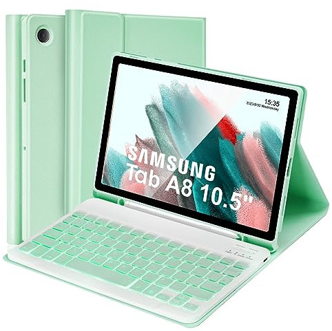 Lively Life Funda con teclado retroiluminado para Samsung Galaxy Tab A8 de 10.5 pulgadas 2021 (SM-X200/X205/X207), diseño del Reino Unido, teclado iluminado desmontable magnético para Samsung Galaxy