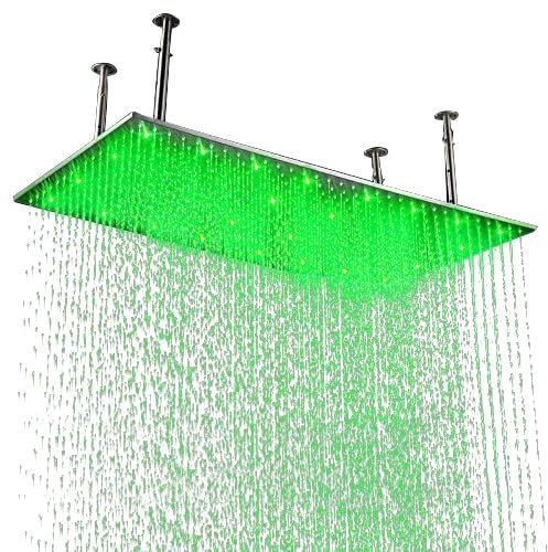 GETSHOWERSET-16x32 inch Extra Large LED Showerhead Stainless Steel Rectangle Rainfall Shower Head Ceiling Mount for Bathroom, Brushed Nickel