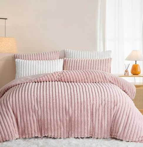 Lanqinglv 2er Set Kissenbezug 40x80cm Plüsch Biber Flanell Flauschig,Rosa | ÖKO-TEX Zertifiziert,für Allergiker,Flauschig Zierkissenbezug Kissenhülle Winter Kopfkissenbezug Set mit Reißverschluss