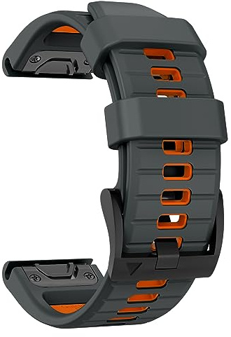 MYSNBKN 22 mm snabbpassningsrem för Garmin Fenix 7 Pro/Fenix 7/Fenix 6/Fenix 5/EPIX 2, mjukt silikonersättningsarmband för Garmin Forerunner 935/945/955/754/Approach S60/S62, Kolgrå orange, 22MM
