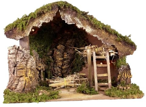 Holyhome Capanna pe Presepe 33x18x23 cm (12,99x7,08x9,05 Inch) Illuminta e con Scala Laterale e Luci