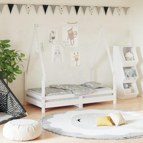 Festnight Kinderbett 70x140 cm Hausbett für Jungen & Mädchen Bett Kinder Holz Jugendbett Holzbett Einzelbett Kinderzimmer Massivholz Bettrahmen Bettgestell mit Lattenroste