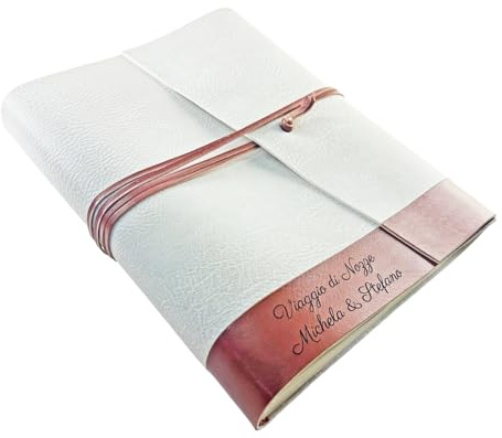 TriVin Art Album fotografico artigianale made in Italy, in similpelle pregiato con laccio e inserto in VERO CUOIO personalizzabile con incisione. Ideale per qualsiasi evento. (Polar/Cuoio Tè)