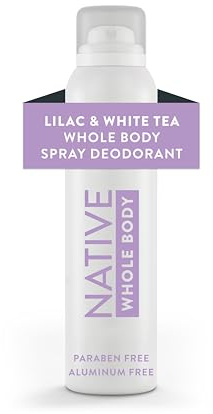 Native Whole Body Deodorant Spray, Lilac & White Tea Scent, 72 Hour Odor Control for Pits, Privates & More, Aluminum Free, Quick-Drying Deodorant for Men & Women, 3.5 oz