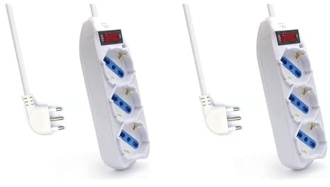Multipresa a 3 Posti, Ciabatta Elettrica con 3 Prese Schuko/Tedesche e Italiane 10A/16A - Spina Italiana 10A - Potenza 250V/2500W - Cavo da 1,5 Metri, Prese Angolate a 45° (Confezione da 2)