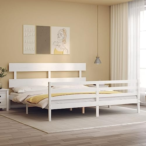 ZQQLVOO Bettgestell Familienbett Palettenbett Massivholzbett mit Kopfteil Weiß 6FT Super King