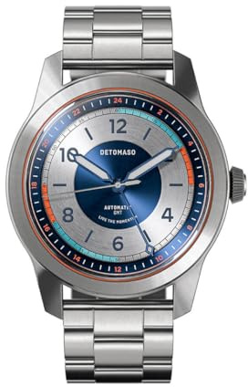 DeTomaso URBAN Explorer Automatic GMT Silver Blue Silber Blau Herren Armbanduhr Analog Automatik Stahl Armband Silber