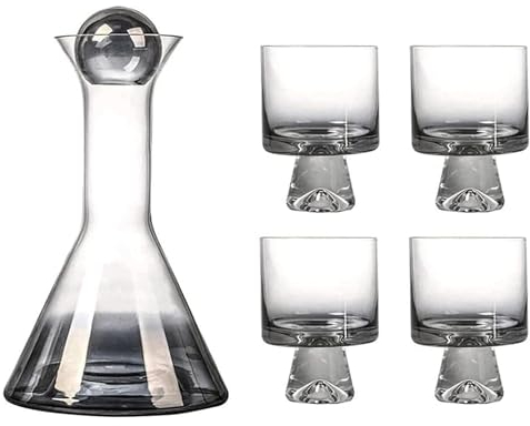 Wine Decanters Decanter Crystal Glass Decanter Set Stopper and 4 Creative Glasses Liquor Decanter for Vodka Brandy Bar Whisky Decanter Kitchen