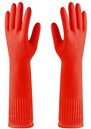 dijiusidy Guanti di gomma 2X Gadget da cucina Attrezzo da giardinaggio Squisita fattura di lunga durata Guanto da lavaggio impermeabile senza perdite, Rosso, M