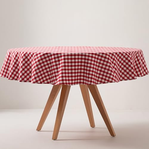 GAMUSI Runde, quadratische, fleckenabweisende Vichy-Tischdecke, Baumwolle, Stoffgefühl, 160 x 160 cm, Farbe Rot