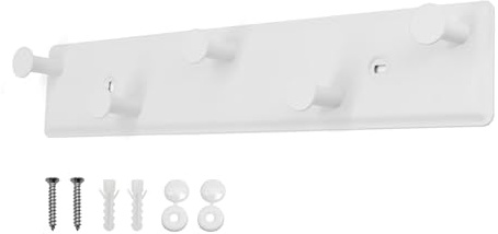 SYPEN Garderobenhaken mit 5 Haken, Kleiderhaken Wand, Garderobenleiste Metall, Wandgarderobe Schrauben, Hakenleiste für Schlafzimmer Bad (Weiß)