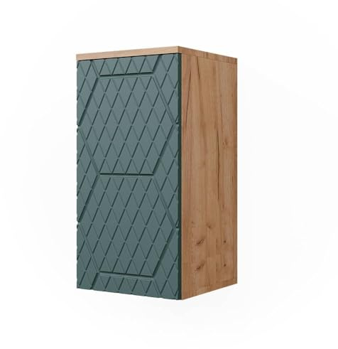 Vicco Badschrank Irma, Grün/Goldkraft Eiche, 30 x 59 cm | 2 Fächer, Badezimmer, zur Wandmontage geeignet und mit weiteren Irma Möbeln kombinierbar