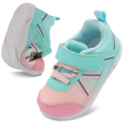 JOINFREE Toddler Boys Sneakers Non-Slip Sports Shoes Girls Sneakers Lightweight Baby Walking Shoes PinkGreen 7.5/8 UK Child