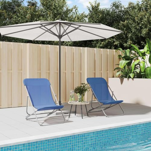 CKioict Balkon liegestuhl Strandliege Sonnenliege Strandstühle 2 STK. Blau Textilene & Pulverbeschichteter StahlFür Garten, Rasen, Terrasse