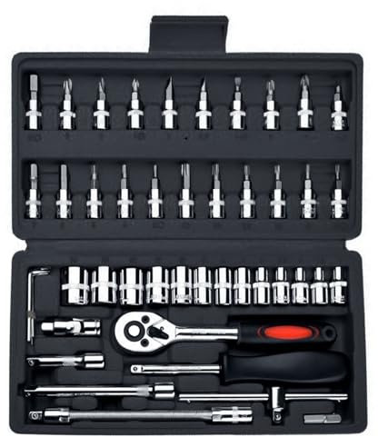 Anttyscar 46-Piece 1/4 Inch Socket Wrench Set - Chrome Vanadium Ratchet Drive Tool Kit With Handle for Auto, Car and Motorcycle Repair