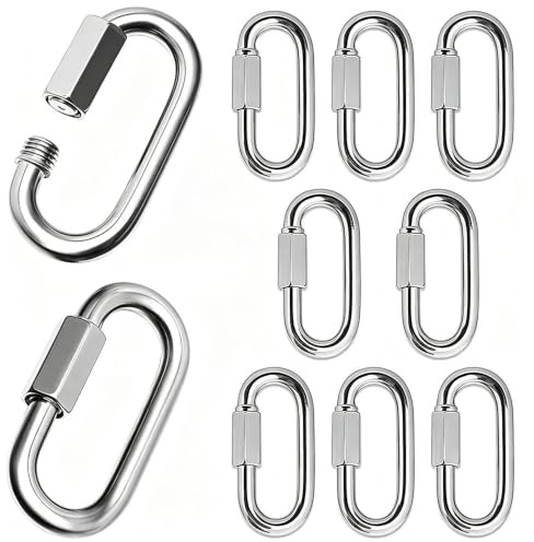 10 PCS Screw Quick Link, Metal Carabiner Chain Connector | Heavy Duty, D Shape, Locking Clips Buckle, for Outdoor Camping Climbing Fishing Hiking Traveling Accessories