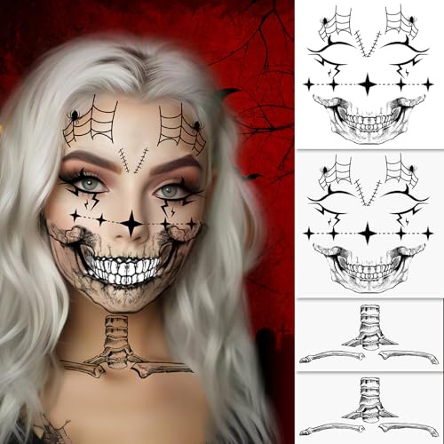 Gesicht Make Up Damen Erwachsene Kinder Halloween Schminke Skelett Vampir Tattoos Böses Lächeln Tattoo Aufkleber kunsthaut Tattoo zubehör