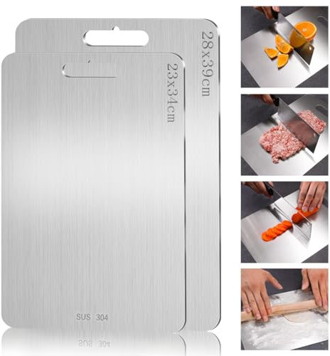 Planche à découper en titane, 2 pièces, planche à découper en acier inoxydable, multi-fonctions, planche à découper en titane pour usage alimentaire sur les deux côtés(39 * 28 cm+34 * 23 cm)