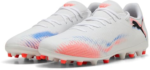 PUMA Unisex Future 8 Play Multi-Ground Football Boots, PUMA White-PUMA Black-Glowing Red, 8.5 UK