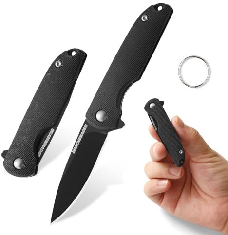 DRACHENADER Klappmesser Mini, Klingenlänge 5, 2 cm Taschenmesser, 5Cr13MoV Stahl Klein Einhandmesser, Schlüsselanhänger Messer Outdoor, Voll-Schwarz