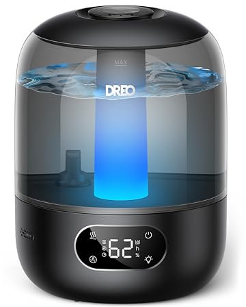 Dreo Humidifier for Bedroom with Sensor, 26dB Quiet Cool Mist Ultrasonic Humidifiers for Home, 360° Nozzle, 30H Runtime, Ambient Light Indicator, Essential Oil Diffuser, Room, Plants, Nursery, Black