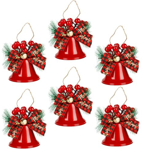 Lerpwige Mehrzweck-6-teiliges Weihnachtsglocken Charm Ornament Robuste Weihnachtsdekoration Aus Metall Und Holz Für Den Haushalt