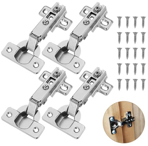Domicubes 4 Pcs Modern Soft Close Full Overlay Mute Kitchen Cabinet Hinges, Nickel Plated Steel, 8.5 cm x 5.3 cm x 1.6 cm