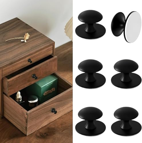 DabbOo 6 Pomelli per Armadietti Senza Trapano Pomelli per Mobili Maniglie Adesive Pomelli per Cassetti Neri Maniglie per Cassettiere Durevoli Adatte per Cassetti,Specchiere,Ante in Vetro (Nero)