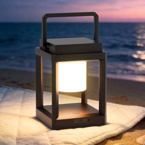 JOHUNT Outdoor Table Lamp, 3-Level Brightness LED Solar Table Lamp, Solar Lanterns Outdoor Waterproof Hanging for Patio Walking Reading Camping