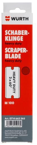 Würth 100x Schaberklingen Heavy Duty 2 x 60° Grad Schaber Ersatzklingen für Klingenschaber im Kartonspender 0714663365 robuste Klinge für sehr hohen Anpressdruck