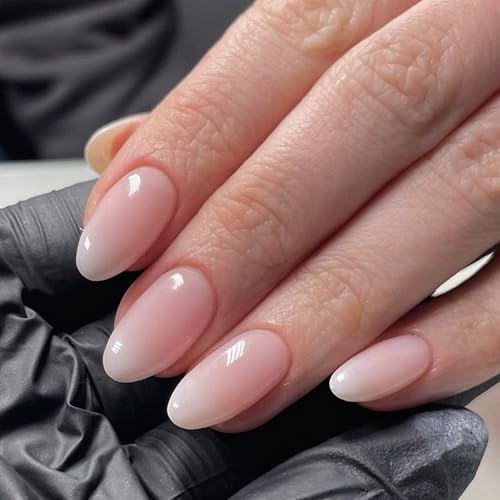 Ceboic 24 Stück Nägel Zum Aufkleben Kurz Mandel, Rosa Weiß Farbverlauf Press on Nails French Falsche Nägel, Acryl Kunstnägel Almond Fingernägel Fake Nails für Frauen und Mädchen, 12 Größen
