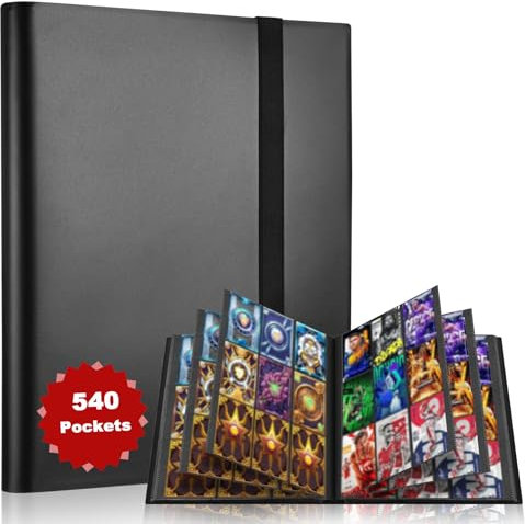 Realure 540 Tasche 30 Pagine Album Carte per Figurine, Impermeabile Raccoglitore Carte, Nero Binder Carte con Elastico, Raccoglitore per Figurine per Collezionisti e Bambini, Compleanno