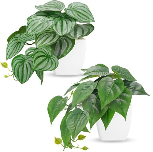 BTSD-home 2Pcs Small Fake Plants Artificial Mini Faux Plants for Bathroom Office Desk Shelf Table Accessories Decor Indoor