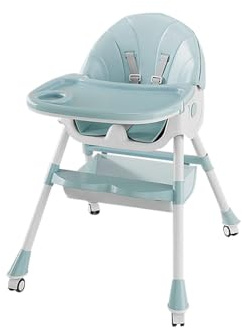 Seggiolone Pappa con Piatto da Cena Smontabile,Vassoio Rimovibile, Seggiolone Evolutivo Pappa per Bambini da 6 Mesi Fino a 6 Anni Ruote,Cintura,6 in 1 - verde