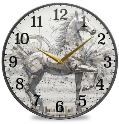 Orologio meccanico in acrilico, stile meccanico, con spartito musicale, grigio, 30 cm, rotondo, da parete, orologio atomico, senza ticchettio, moderno, per camera da letto, cucina, sala da pranzo
