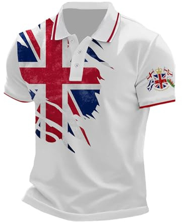 NNGOTD Union Jack Polo Shirts for Men UK Flag Print Golf Polos Great Britain Short Sleeve Collared T-Shirts Regular Fit Classic British United Kingdom Embroidery Tennis T-Shirt Casual Work Shirt