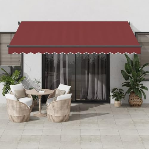 IKAYAA Elektrische Gelenkarmmarkise 400 x 300 cm, Markise, Sonnenmarkise, Sonnenschutz, Terrassenmarkise, Klemmmarkise, Burgunderrot