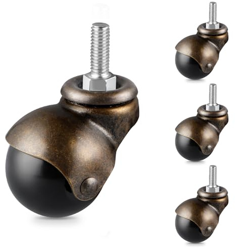 Skelang 4 Pcs 50 mm Threaded Stem Castors, M8 x 25 mm Stem Ball Castor Wheels, Antique Swivel Wheel for Furniture, Ottoman, Coffee Table, Cabinet